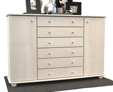 Lade das Bild in den Galerie-Viewer, Anika Kommode XL Sideboard | Anrichte | 2-Türig | 6-Schubladen | 100% Bio Kiefer Massivholz Kiefer Massivholz