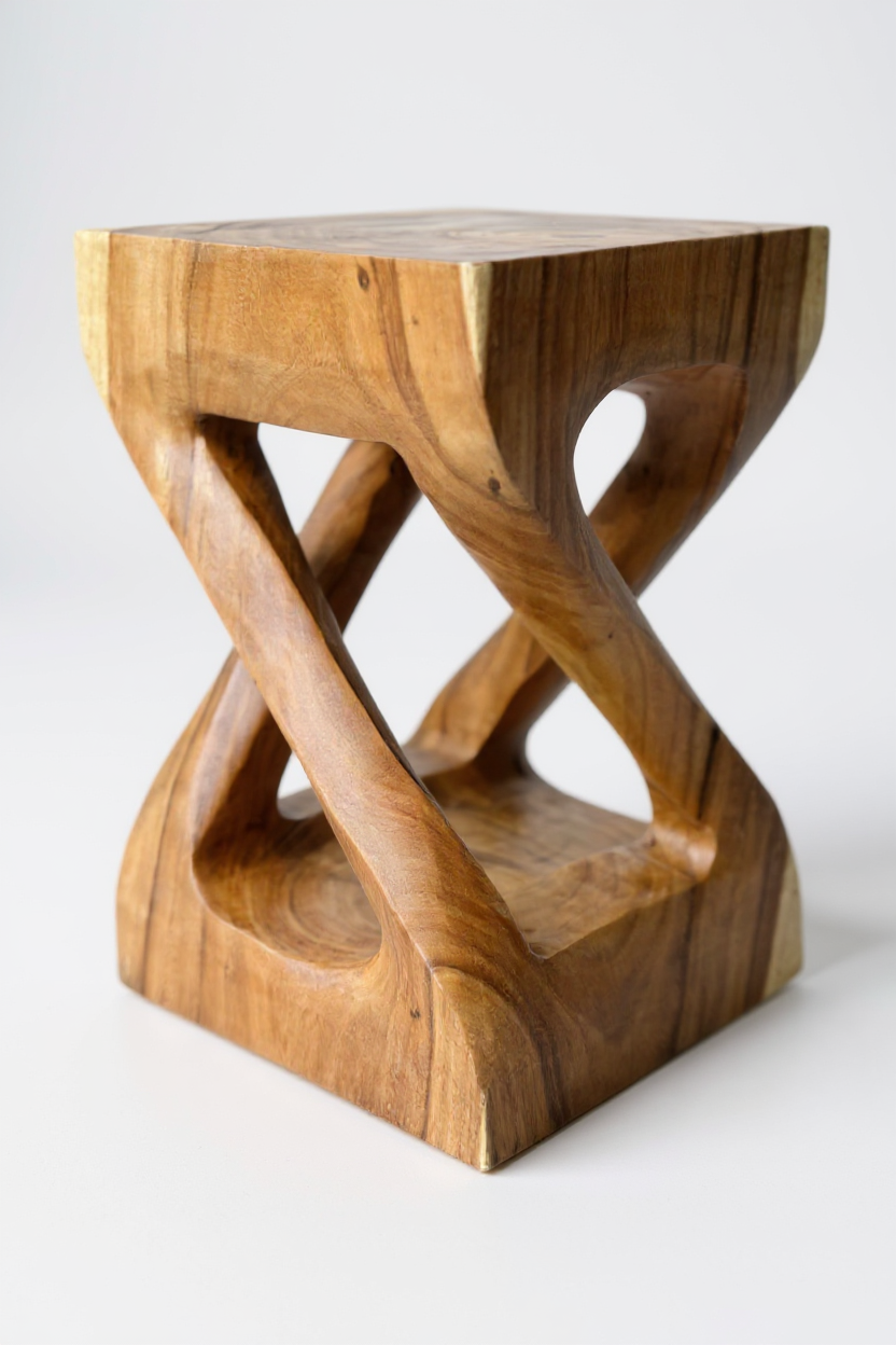 Holz Beistelltisch - Holzhocker Couchtisch - Handgefertigt – Kantig gedreht aus massivem Suarholz - 50x28x28 cm