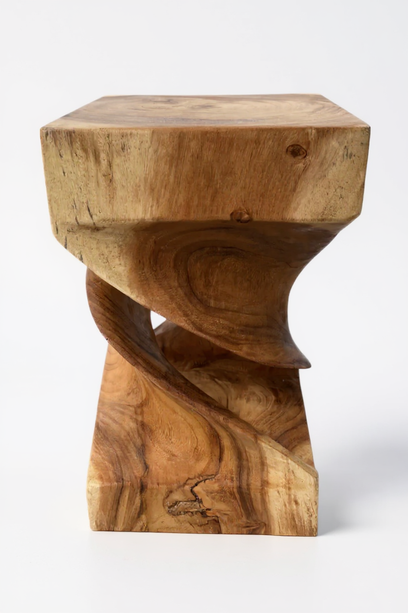 Suar One – Handgefertigter Beistelltisch & Holzhocker aus flambiertem Suarholz FaHome