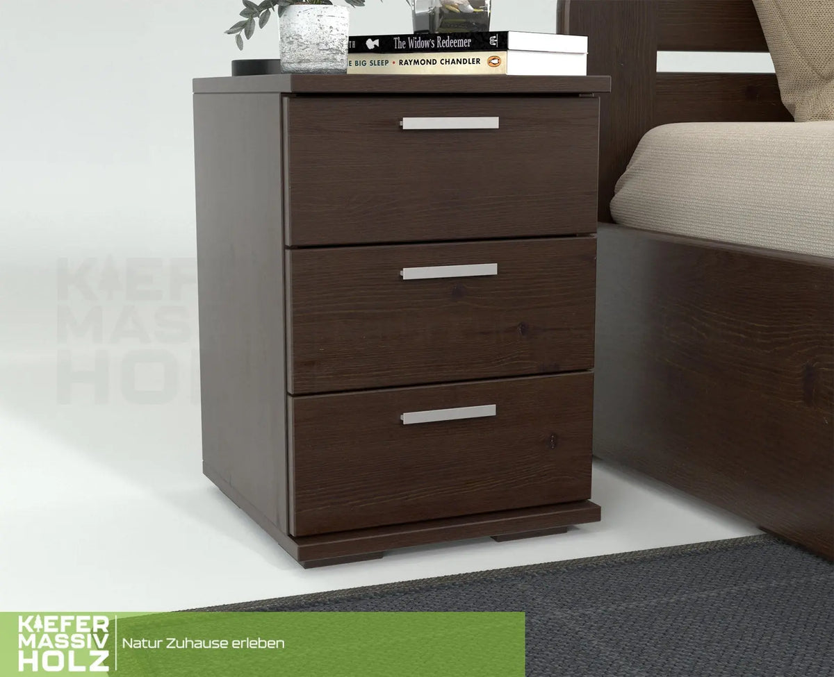 Nobis Kiefer Massivholz Nachttisch Nachtschrank | 3-Schubladen | 100% Bio Kiefer Kiefer Massivholz