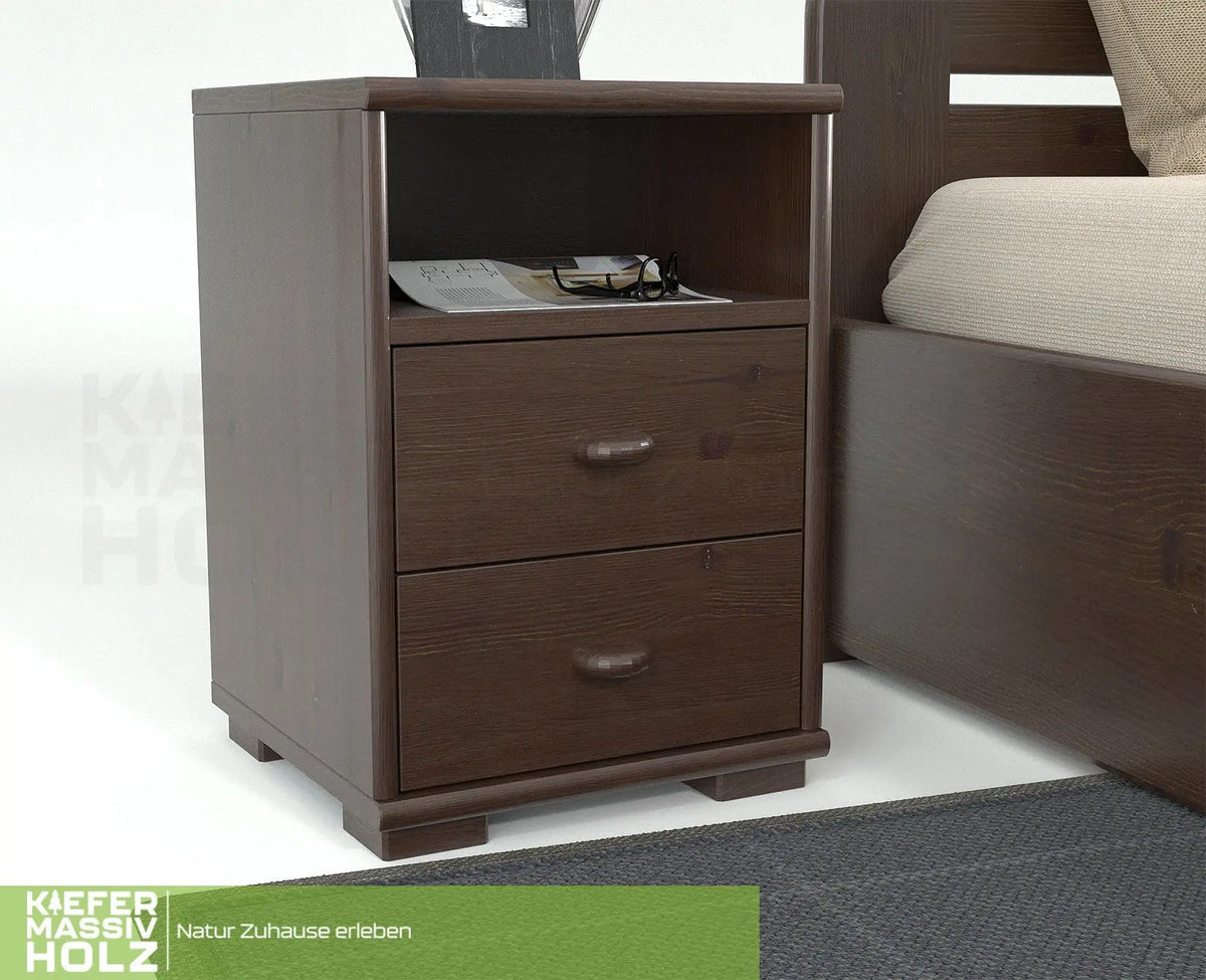 Vanessa Kiefer Massivholz Nachttisch Nachtschrank | 2-Schubladen 1-Regal | 100% Bio Kiefer Kiefer Massivholz