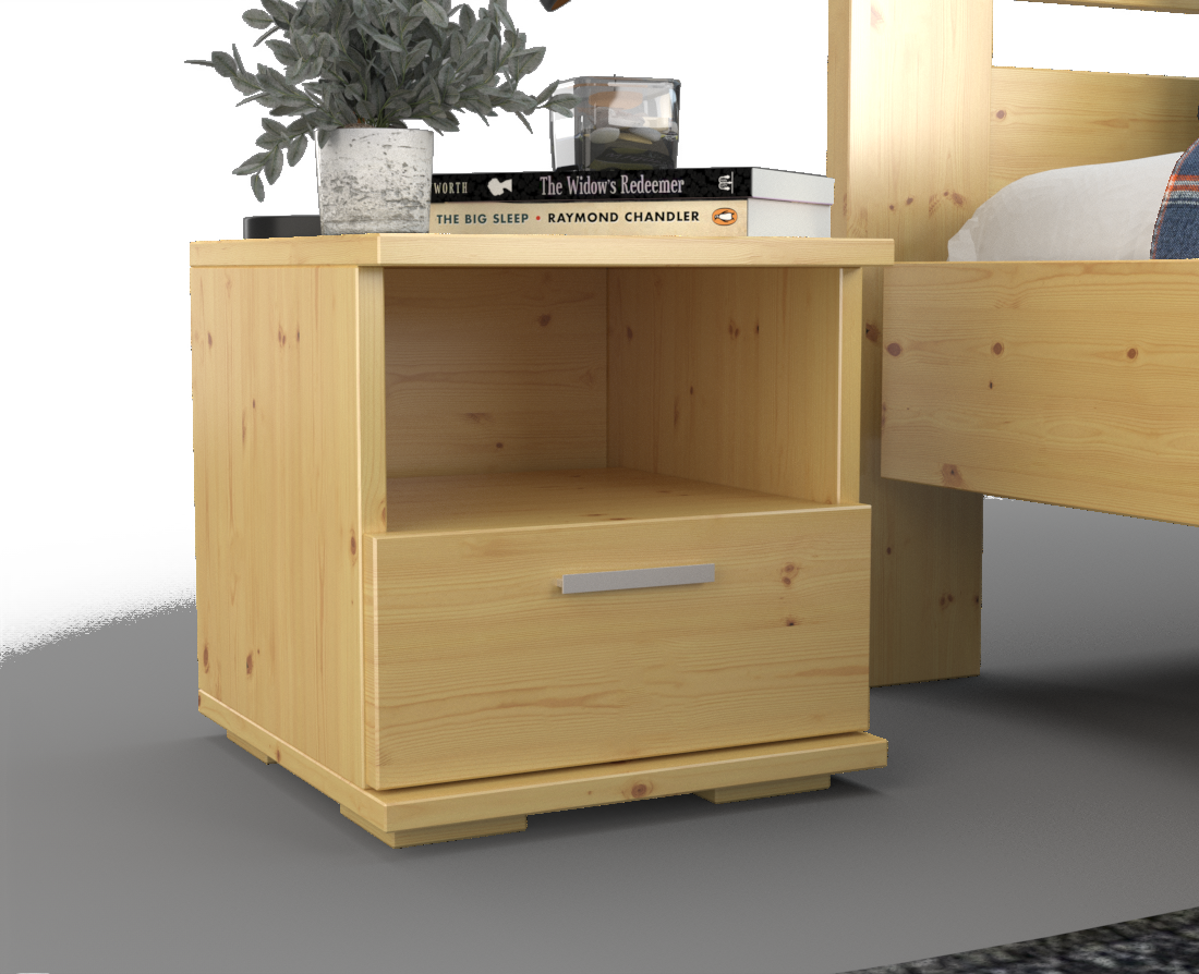 Nobis Kiefer Massivholz Nachttisch Nachtschrank | 1-Schublade und 1 Regal | 100% Bio Kiefer Kiefer Massivholz
