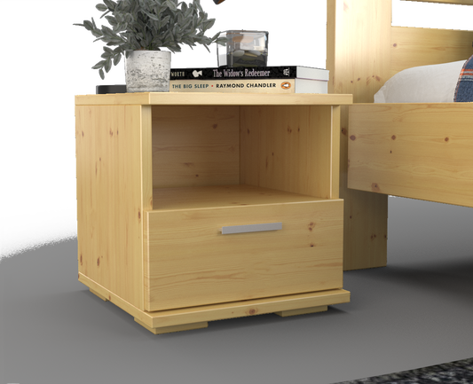 Nobis Kiefer Massivholz Nachttisch Nachtschrank | 1-Schublade und 1 Regal | 100% Bio Kiefer Kiefer Massivholz