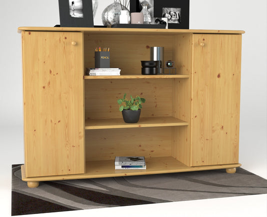 Anika Kommode | Sideboard | Anrichte | 2-Türig | Mitte offene Regale | 100% Bio Kiefer Massivholz Kiefer Massivholz