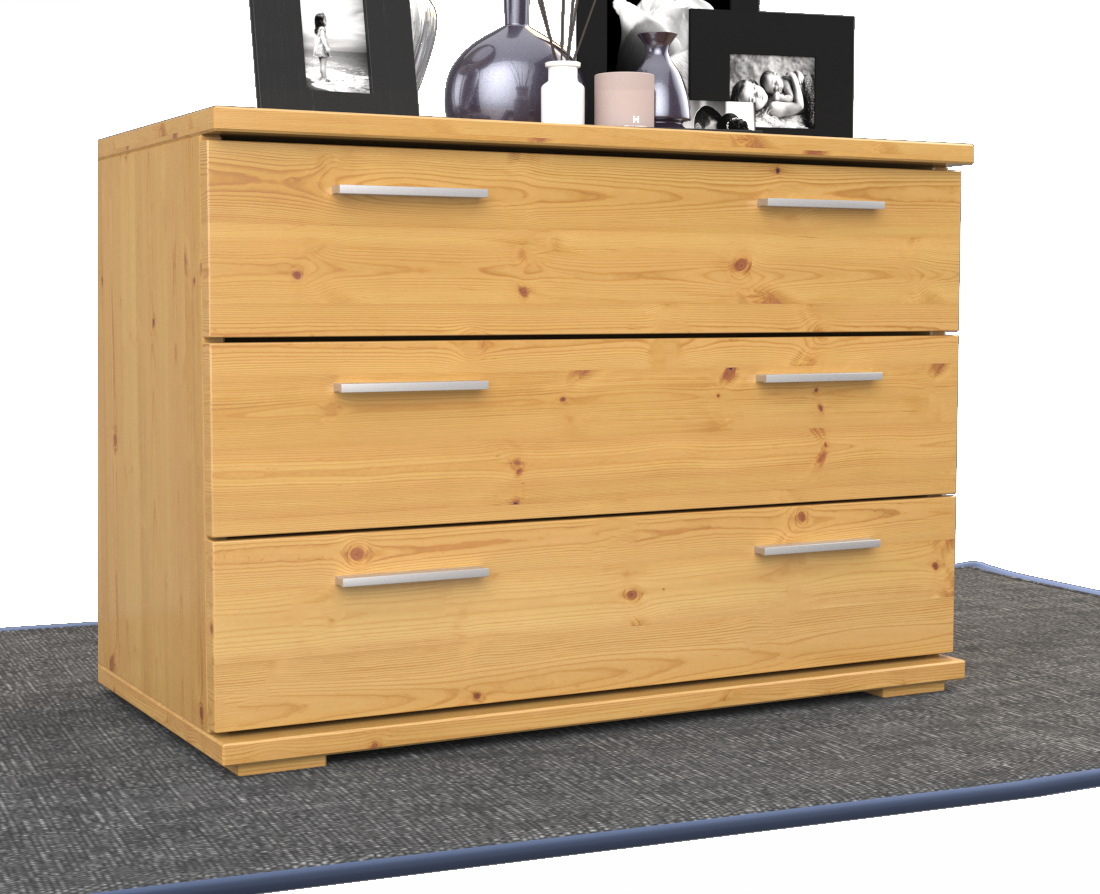 Nobis Kommode Sideboard | 3 große Schubladen | 57cm hoch | 100% Bio Kiefer Massivholz Kiefer Massivholz