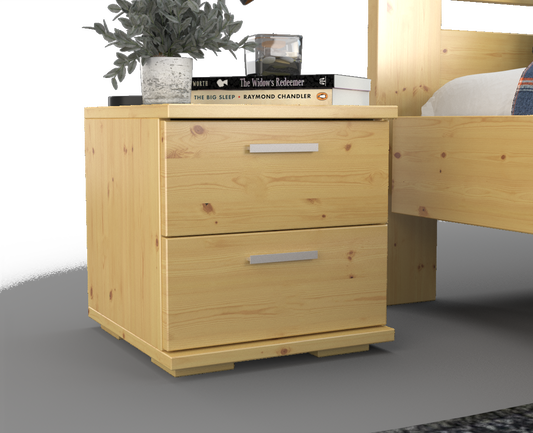 Nobis Kiefer Massivholz Nachttisch Nachtschrank | 2-Schubladen | 100% Bio Kiefer