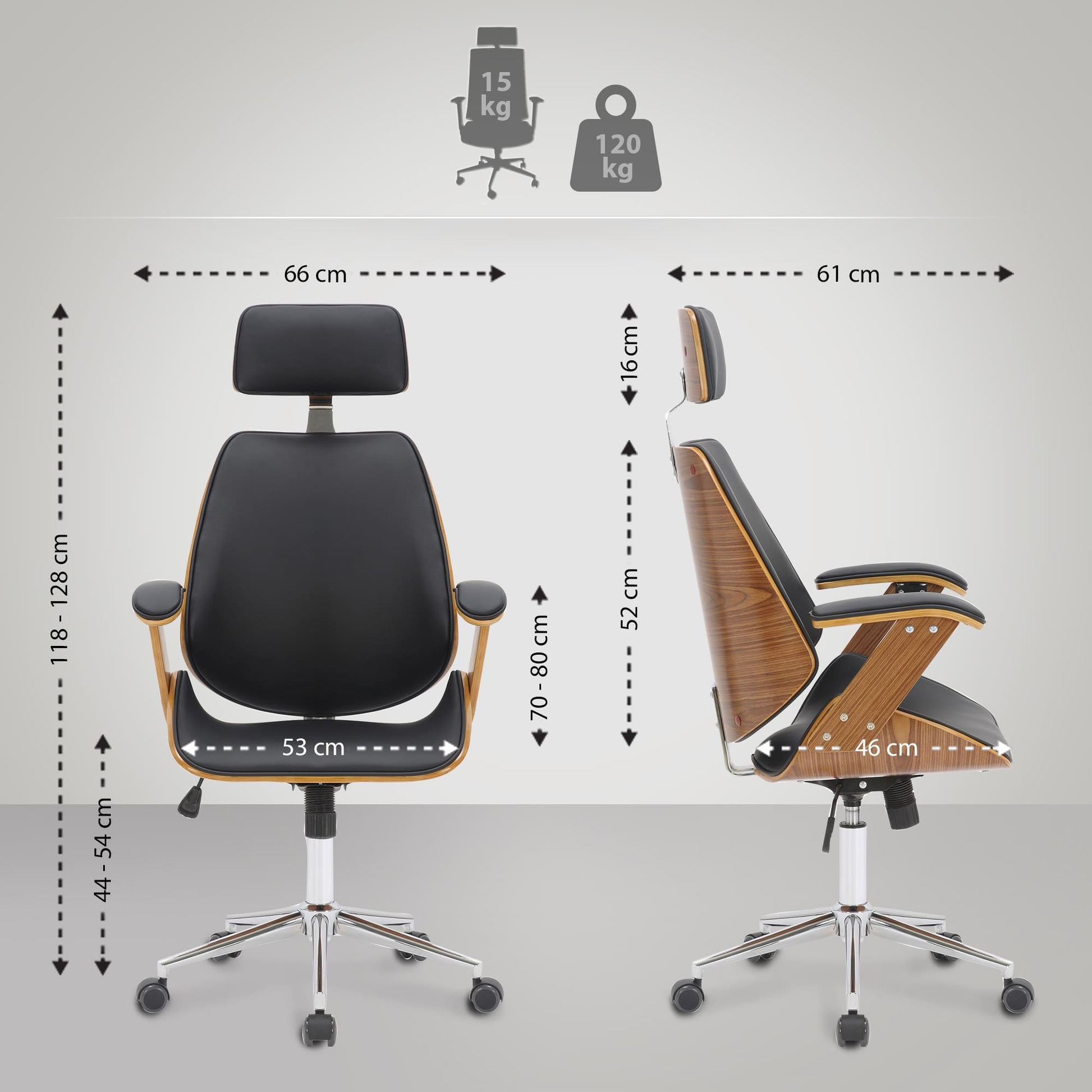 Chicago Bürostuhl – Kunstleder & Walnuss-Holzrahmen LinkeHomeStore