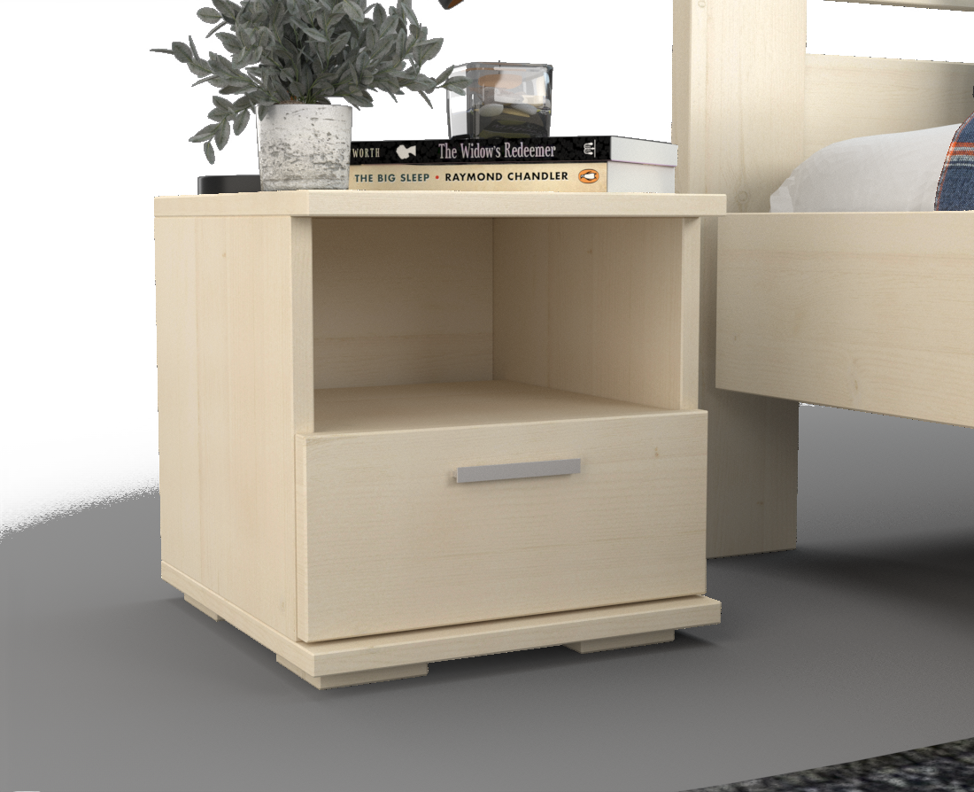 Nobis Kiefer Massivholz Nachttisch Nachtschrank | 1-Schublade und 1 Regal | 100% Bio Kiefer Kiefer Massivholz