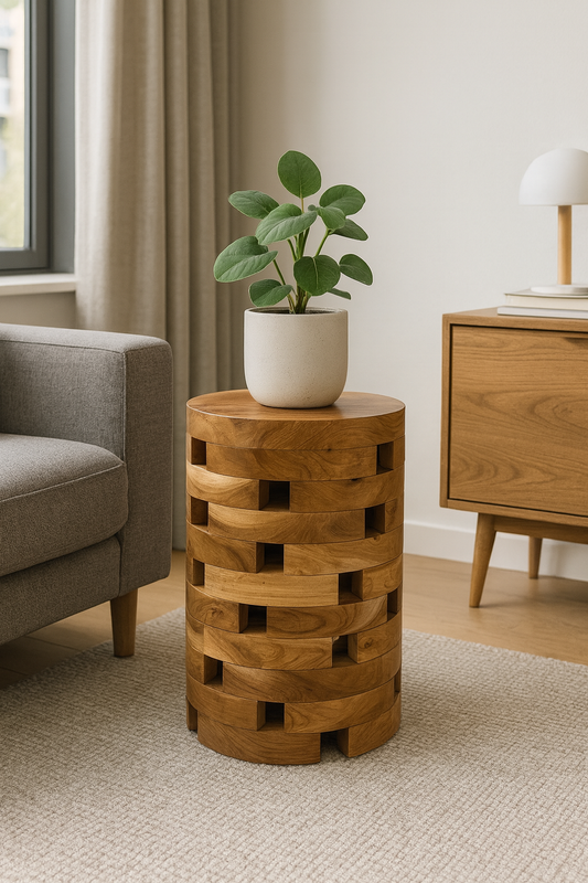TEAK LAMINATED BLOCK – Handgefertigter Hocker & Beistelltisch aus massivem Teakholz FaHome