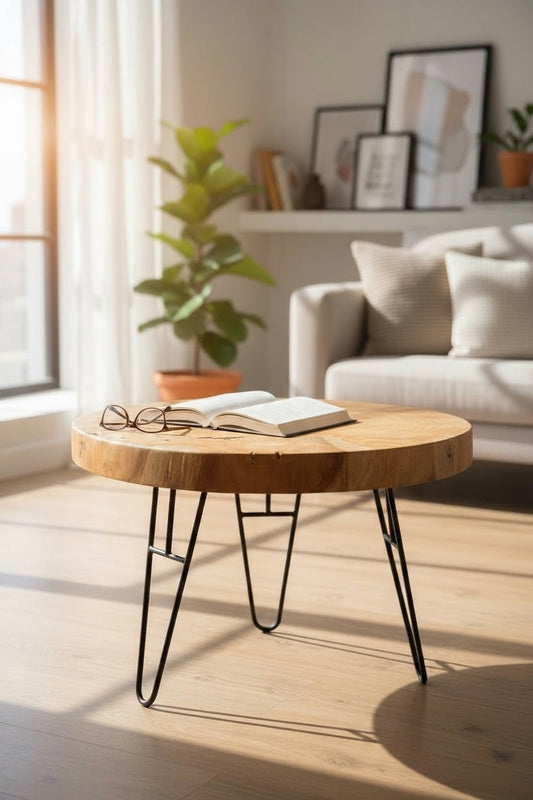 TEAK HAIRPIN – Handgefertigter Couchtisch aus massivem Teakholz mit Metallbeinen FaHome