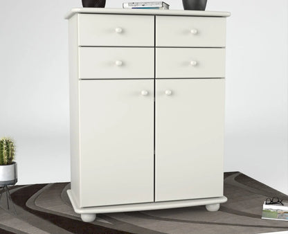 Anika Kommode Sideboard | Anrichte | 2-Türig | 4 Schubladen | 100% Bio Kiefer Massivholz Kiefer Massivholz