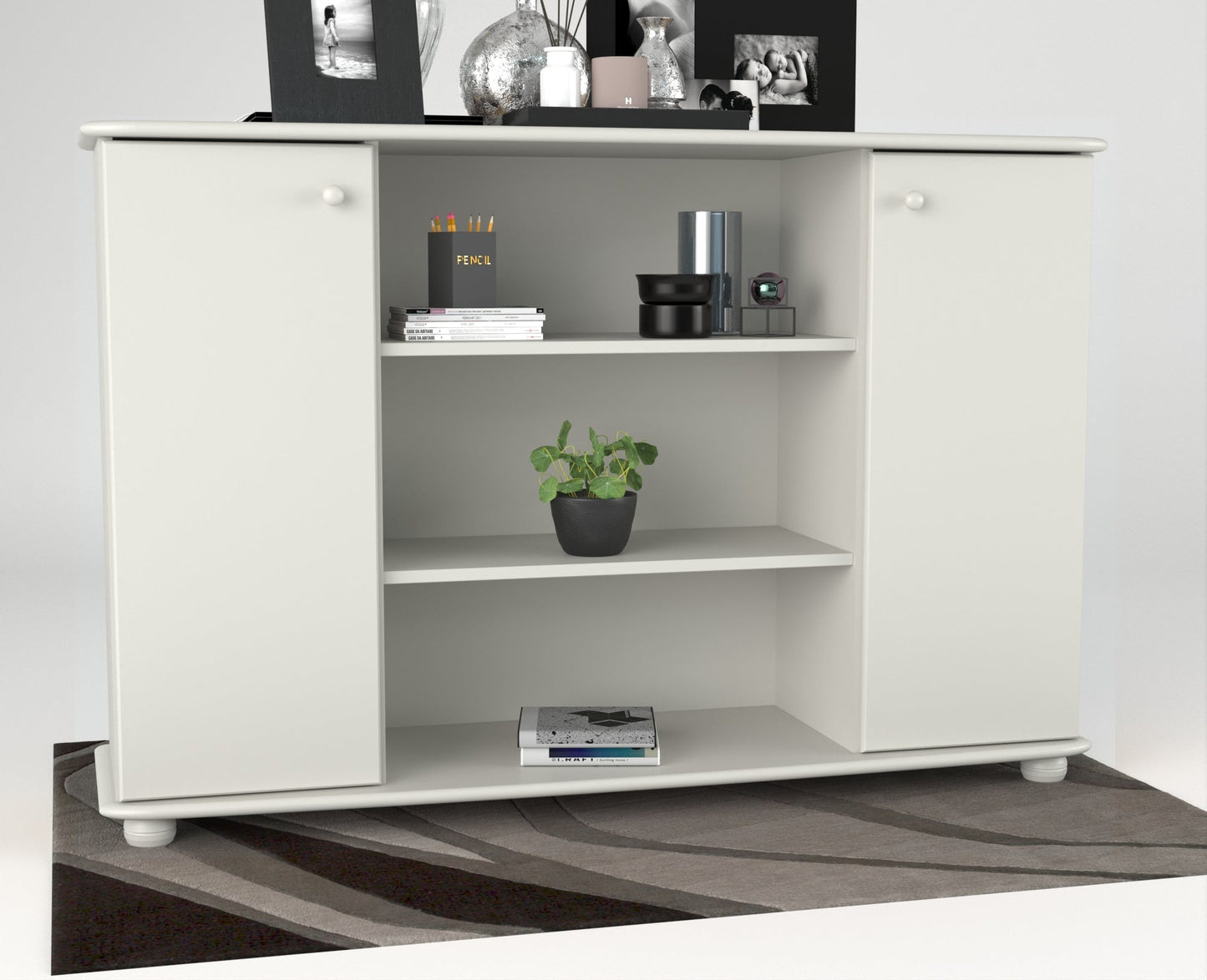 Anika Kommode | Sideboard | Anrichte | 2-Türig | Mitte offene Regale | 100% Bio Kiefer Massivholz Kiefer Massivholz