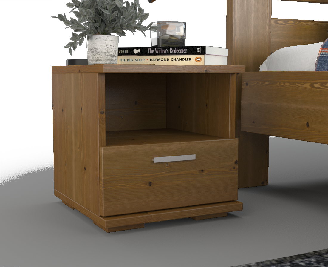 Nobis Kiefer Massivholz Nachttisch Nachtschrank | 1-Schublade und 1 Regal | 100% Bio Kiefer Kiefer Massivholz