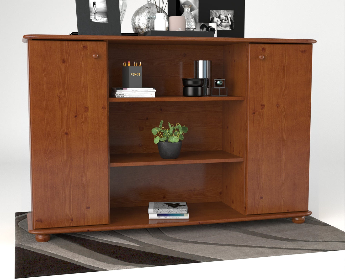 Anika Kommode | Sideboard | Anrichte | 2-Türig | Mitte offene Regale | 100% Bio Kiefer Massivholz Kiefer Massivholz