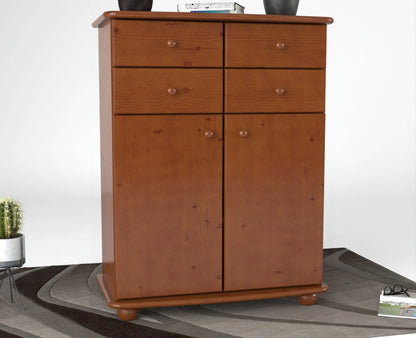 Anika Kommode Sideboard | Anrichte | 2-Türig | 4 Schubladen | 100% Bio Kiefer Massivholz Kiefer Massivholz