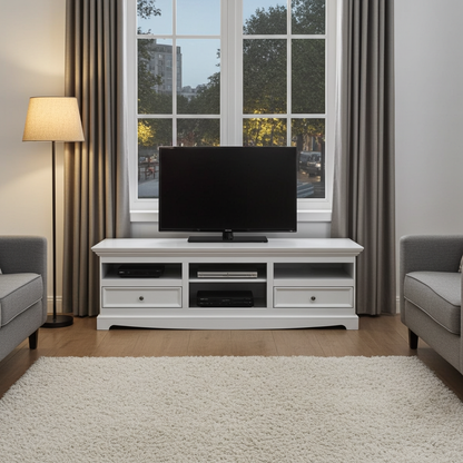 BOLOGNA ELEGANTE – Großer TV-Schrank aus Massivholz in Weiß Kiefer Massivholz