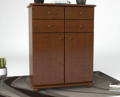 Anika Kommode Sideboard | Anrichte | 2-Türig | 4 Schubladen | 100% Bio Kiefer Massivholz Kiefer Massivholz
