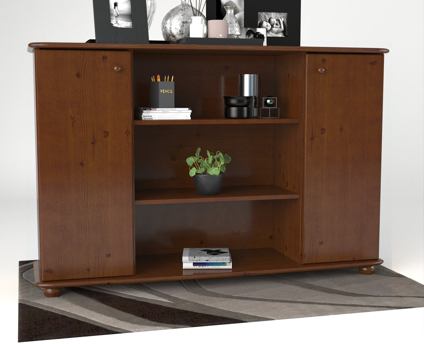 Anika Kommode | Sideboard | Anrichte | 2-Türig | Mitte offene Regale | 100% Bio Kiefer Massivholz Kiefer Massivholz