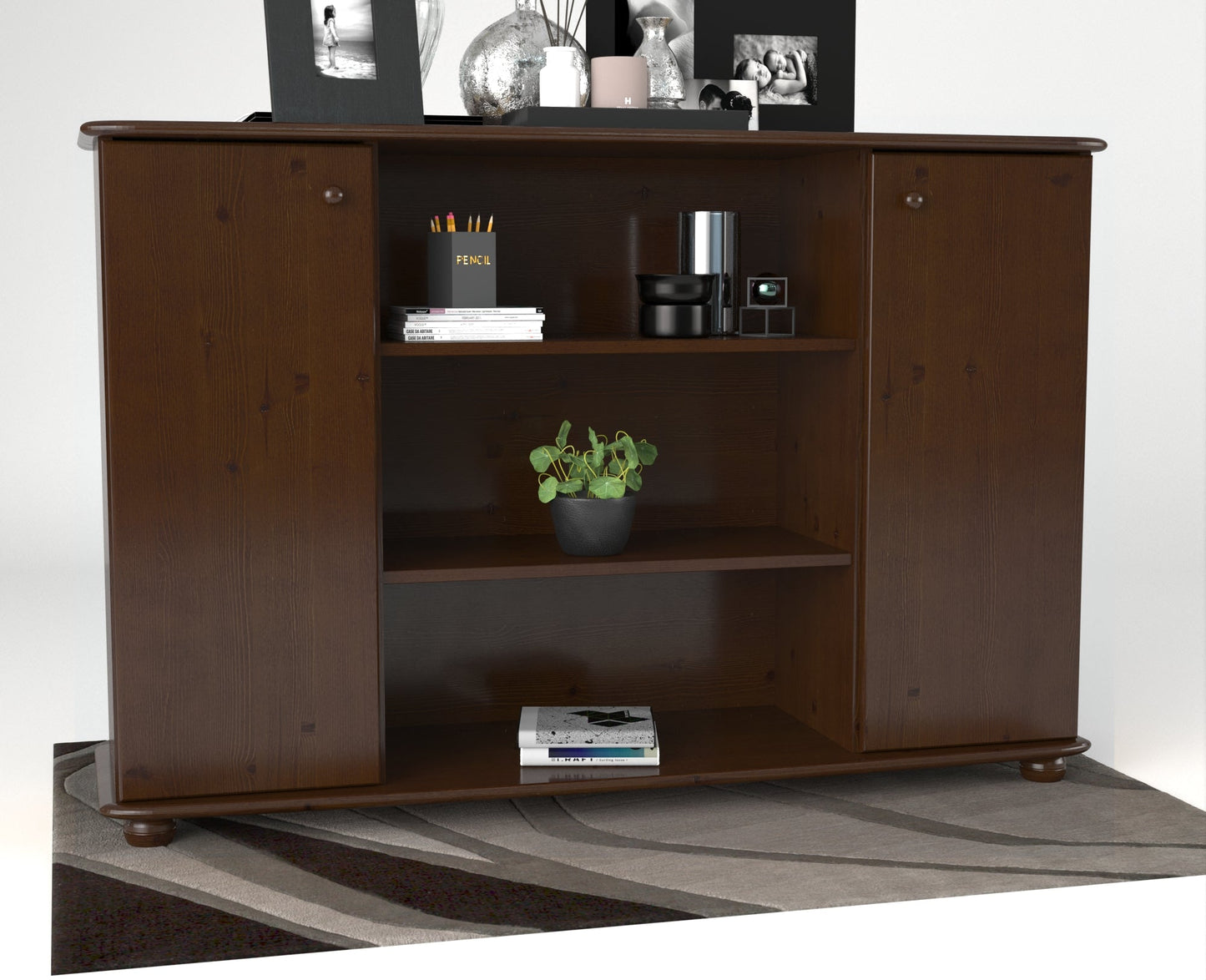Anika Kommode | Sideboard | Anrichte | 2-Türig | Mitte offene Regale | 100% Bio Kiefer Massivholz Kiefer Massivholz