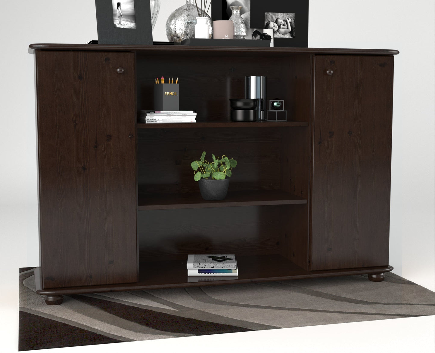 Anika Kommode | Sideboard | Anrichte | 2-Türig | Mitte offene Regale | 100% Bio Kiefer Massivholz Kiefer Massivholz