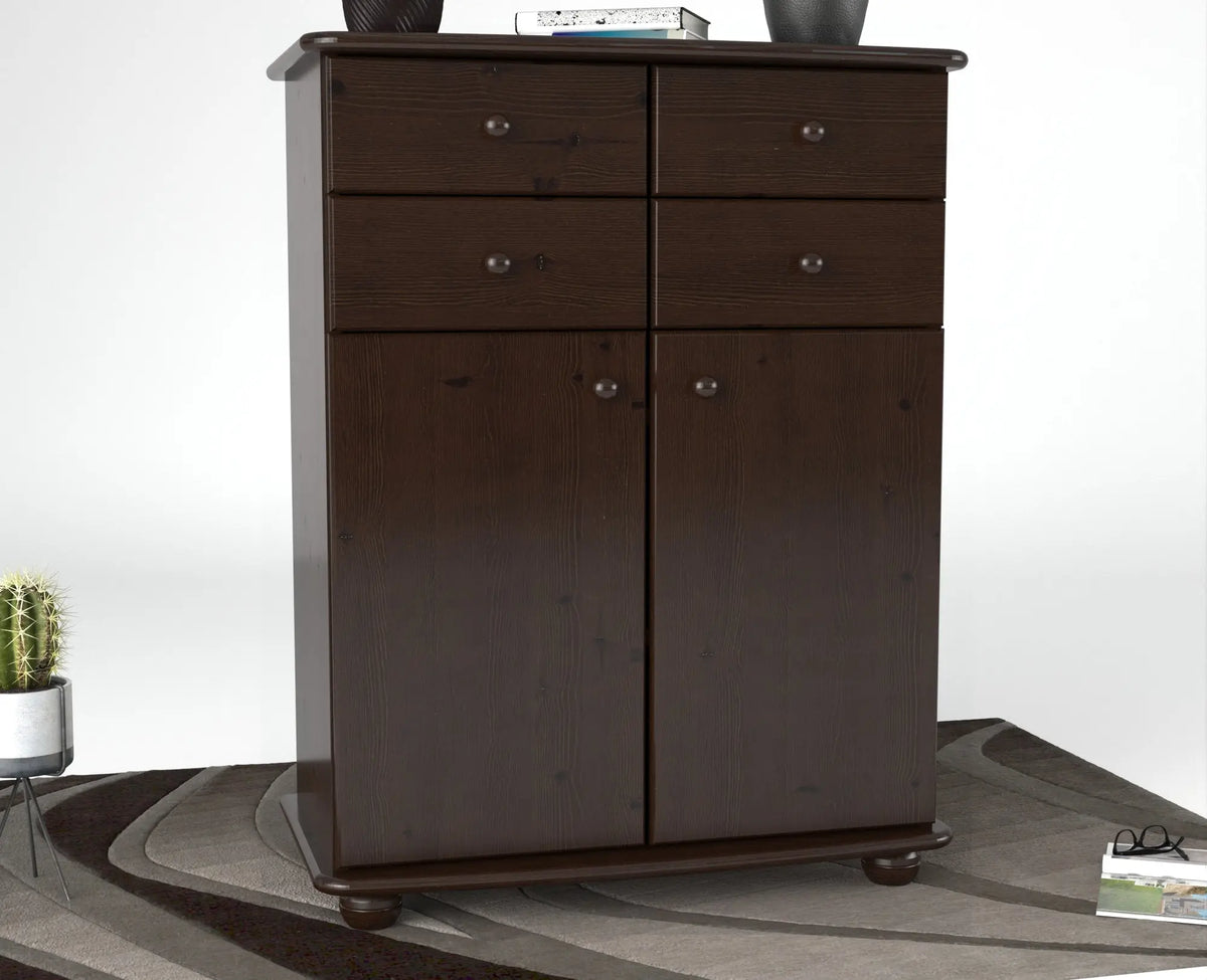 Anika Kommode Sideboard | Anrichte | 2-Türig | 4 Schubladen | 100% Bio Kiefer Massivholz Kiefer Massivholz