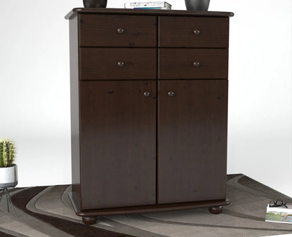 Anika Kommode Sideboard | Anrichte | 2-Türig | 4 Schubladen | 100% Bio Kiefer Massivholz Kiefer Massivholz