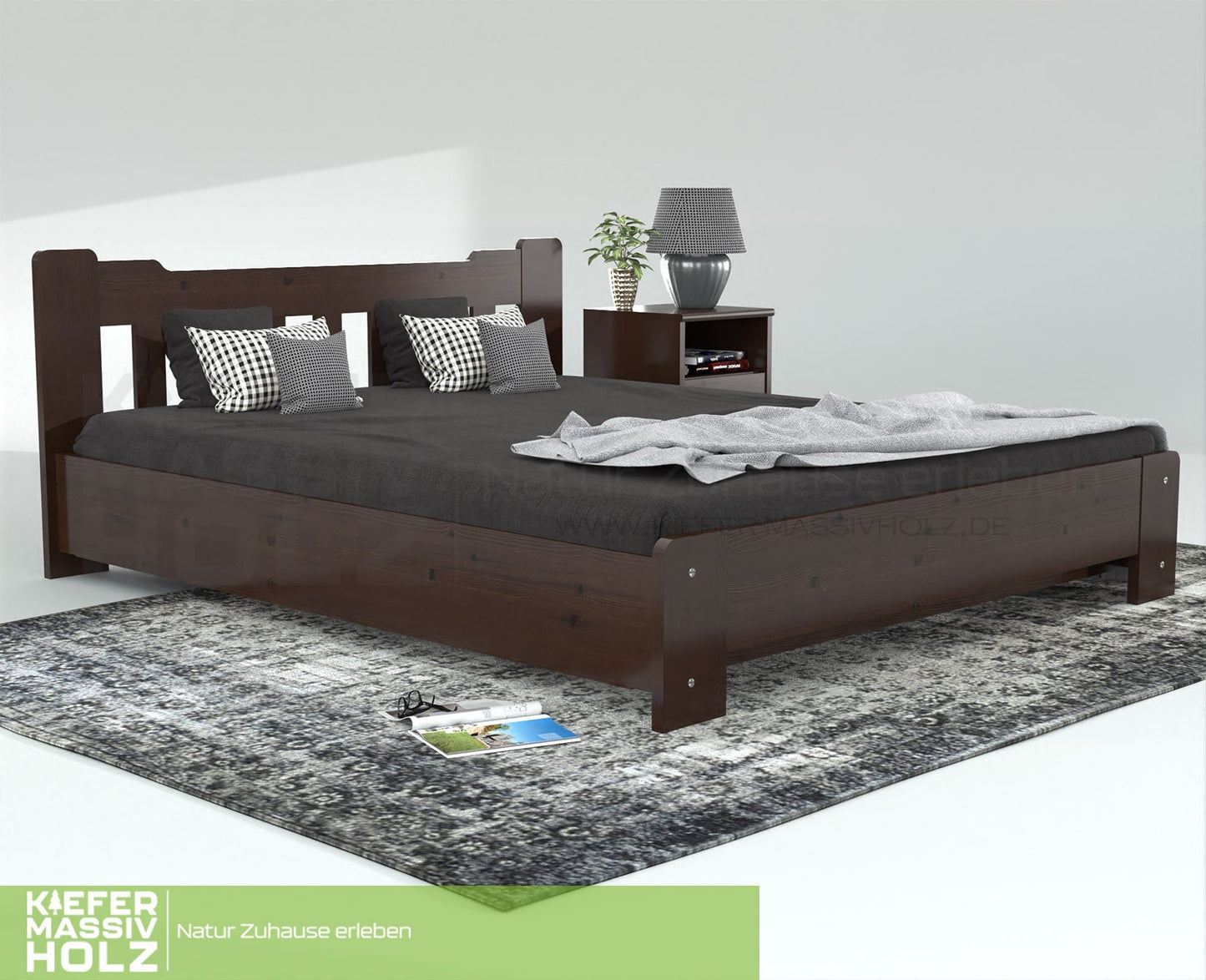 Leo Kieferbett mit Bettkasten | Massivholz | Naturholz | 100% Bio-Bett inkl. Lattenrost Kiefer Massivholz