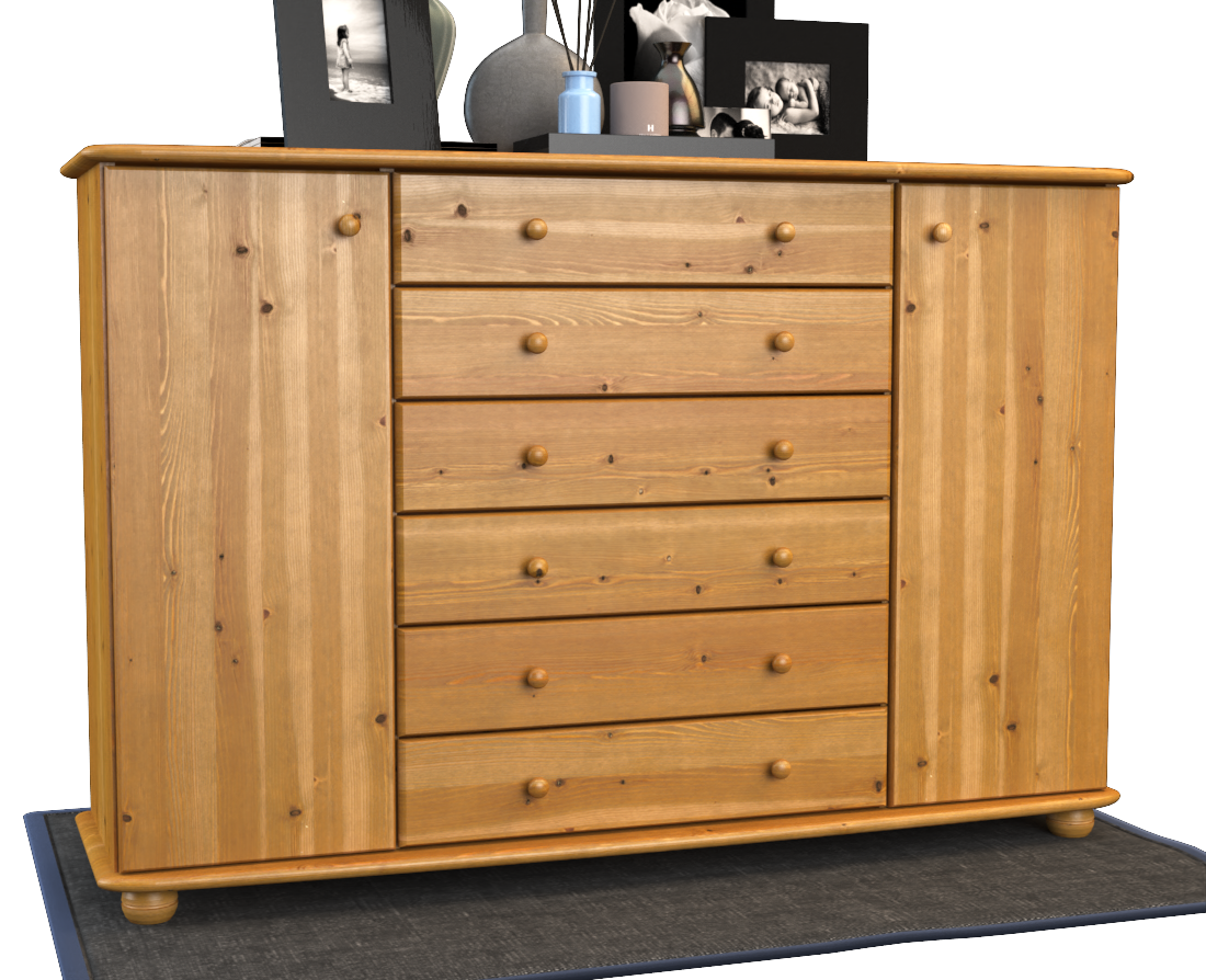 Anika Kommode XL Sideboard | Anrichte | 2-Türig | 6-Schubladen | 100% Bio Kiefer Massivholz Kiefer Massivholz