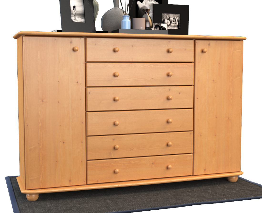 Anika Kommode XL Sideboard | Anrichte | 2-Türig | 6-Schubladen | 100% Bio Kiefer Massivholz Kiefer Massivholz