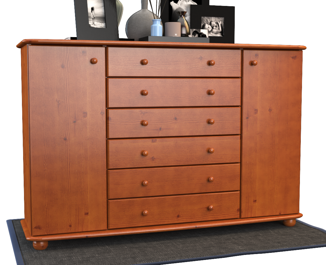 Anika Kommode XL Sideboard | Anrichte | 2-Türig | 6-Schubladen | 100% Bio Kiefer Massivholz Kiefer Massivholz