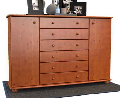 Anika Kommode XL Sideboard | Anrichte | 2-Türig | 6-Schubladen | 100% Bio Kiefer Massivholz Kiefer Massivholz