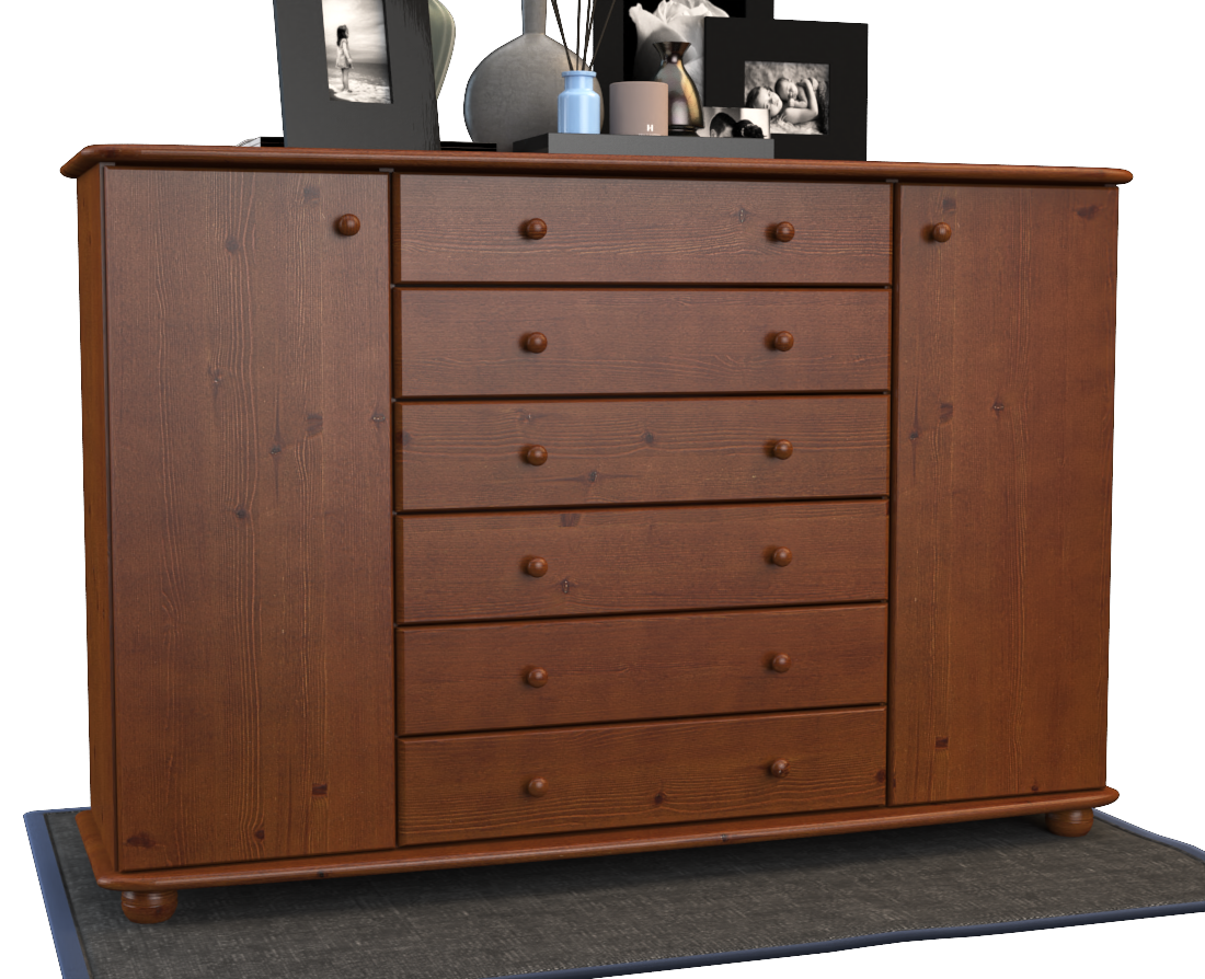 Anika Kommode XL Sideboard | Anrichte | 2-Türig | 6-Schubladen | 100% Bio Kiefer Massivholz Kiefer Massivholz