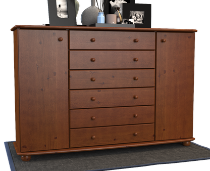 Anika Kommode XL Sideboard | Anrichte | 2-Türig | 6-Schubladen | 100% Bio Kiefer Massivholz Kiefer Massivholz