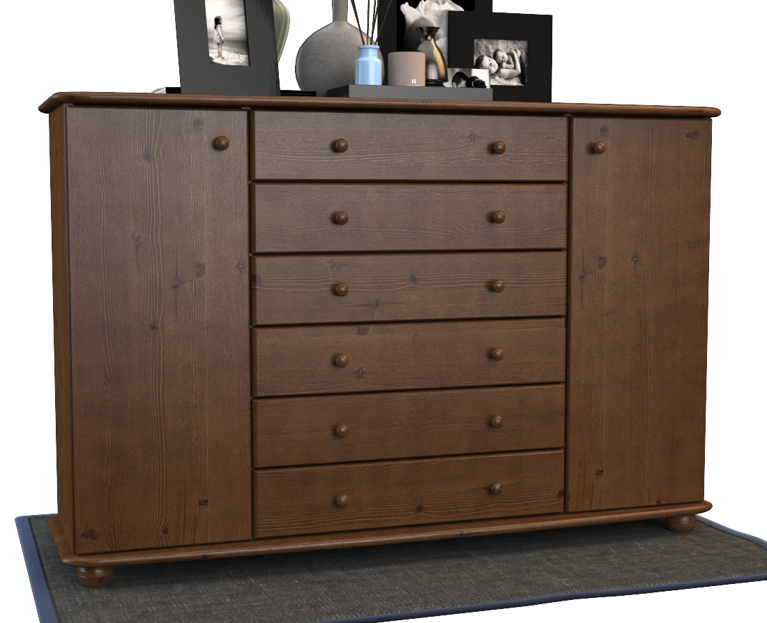 Anika Kommode XL Sideboard | Anrichte | 2-Türig | 6-Schubladen | 100% Bio Kiefer Massivholz Kiefer Massivholz