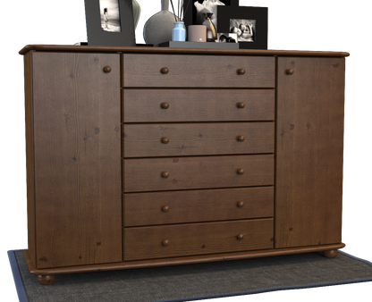 Anika Kommode XL Sideboard | Anrichte | 2-Türig | 6-Schubladen | 100% Bio Kiefer Massivholz Kiefer Massivholz