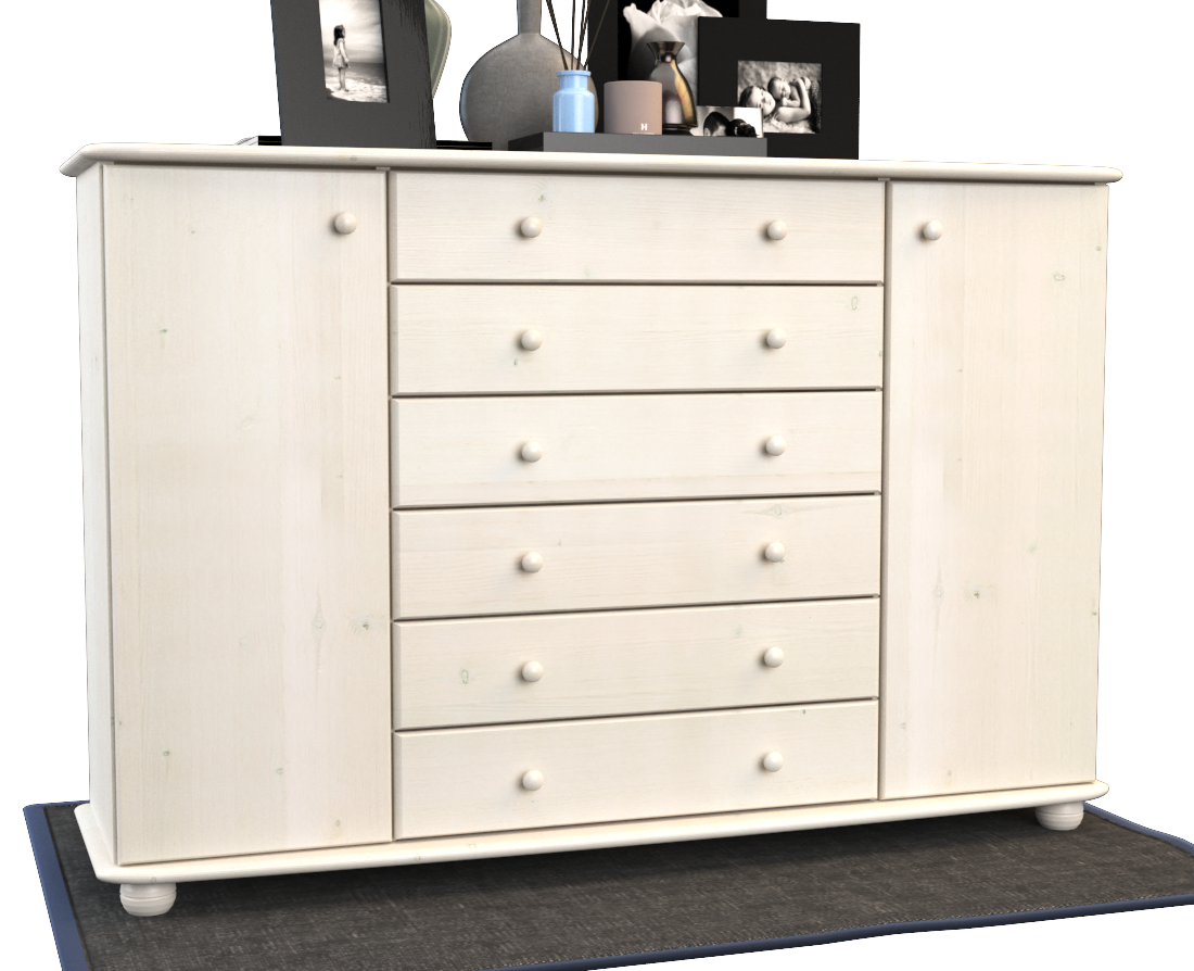 Anika Kommode XL Sideboard | Anrichte | 2-Türig | 6-Schubladen | 100% Bio Kiefer Massivholz Kiefer Massivholz