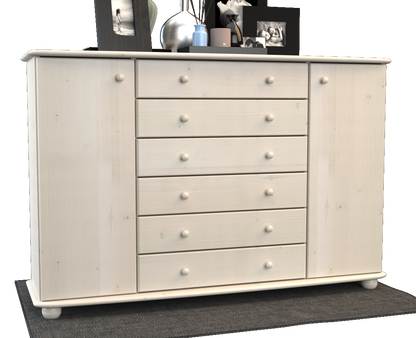 Anika Kommode XL Sideboard | Anrichte | 2-Türig | 6-Schubladen | 100% Bio Kiefer Massivholz Kiefer Massivholz