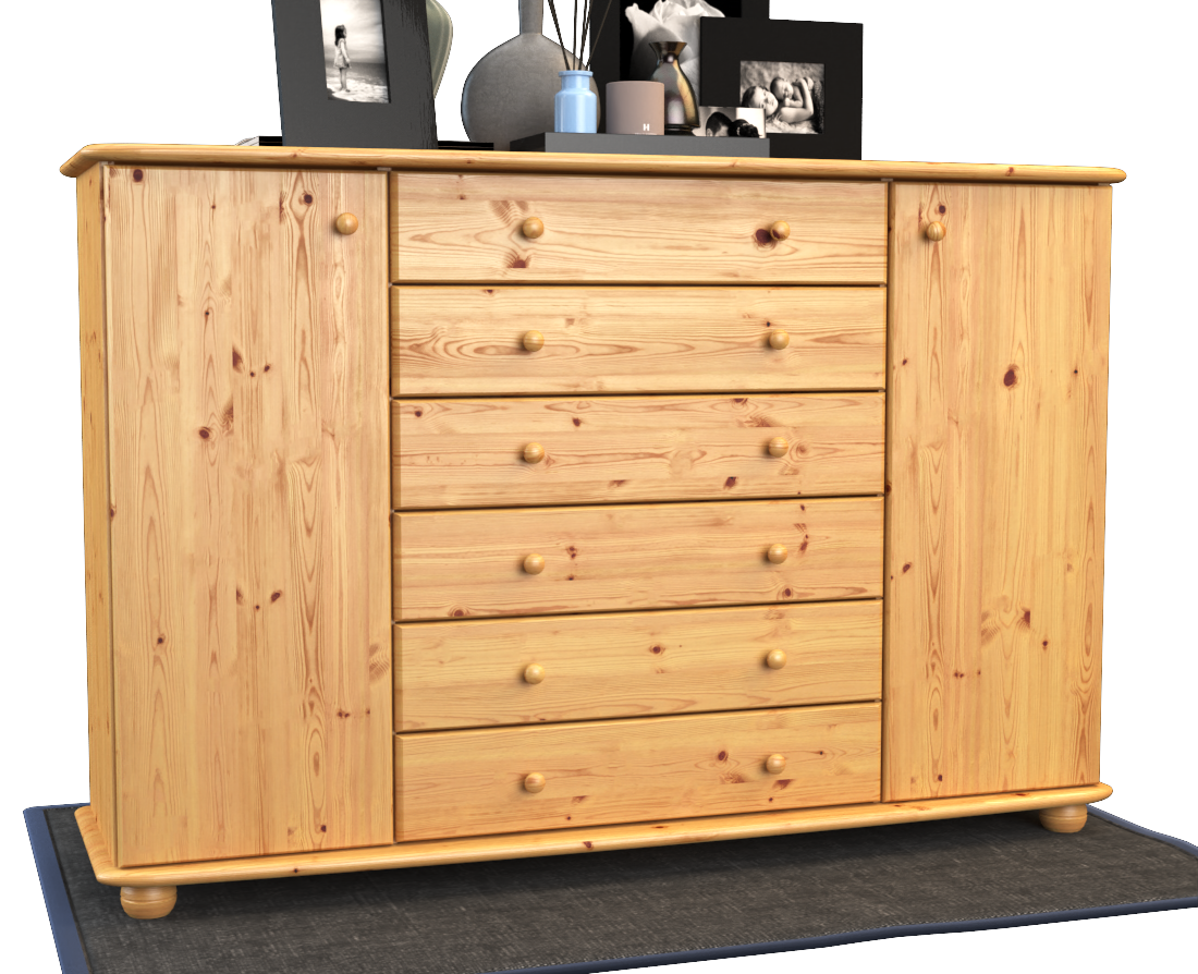 Anika Kommode XL Sideboard | Anrichte | 2-Türig | 6-Schubladen | 100% Bio Kiefer Massivholz Kiefer Massivholz