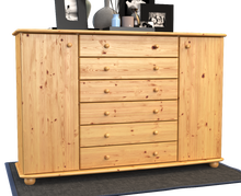 Lade das Bild in den Galerie-Viewer, Anika Kommode XL Sideboard | Anrichte | 2-Türig | 6-Schubladen | 100% Bio Kiefer Massivholz Kiefer Massivholz
