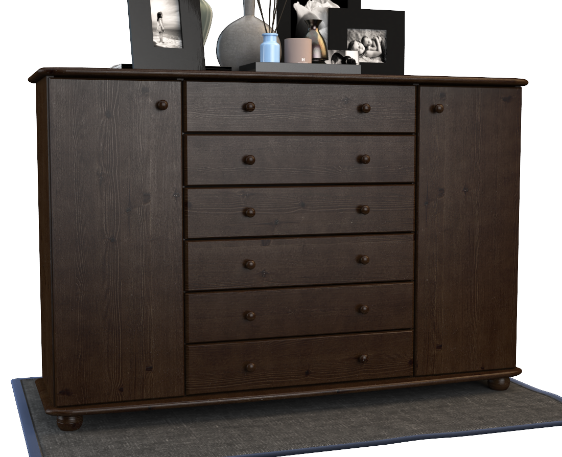 Anika Kommode XL Sideboard | Anrichte | 2-Türig | 6-Schubladen | 100% Bio Kiefer Massivholz Kiefer Massivholz