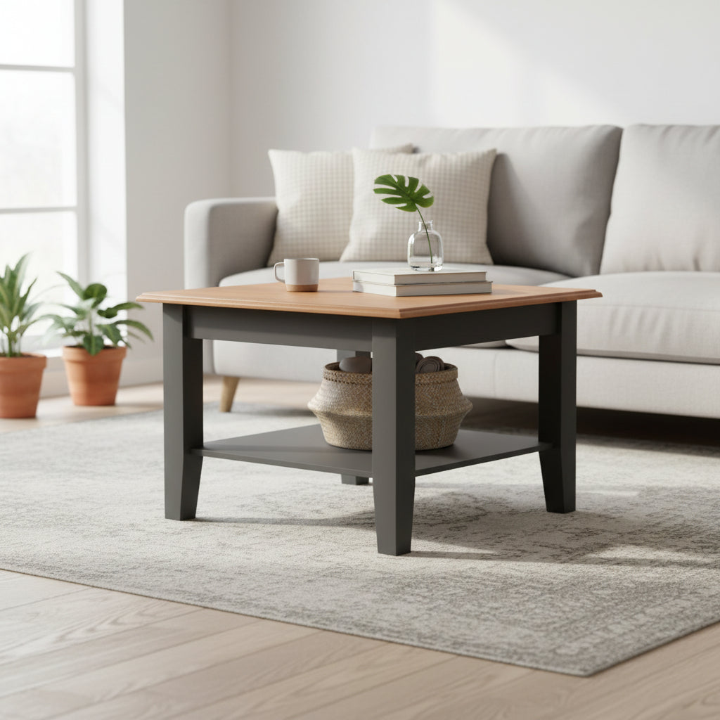 Bologna Elegante Massivholz Kiefer kleiner Couchtisch | Farbe Graphit - Eiche