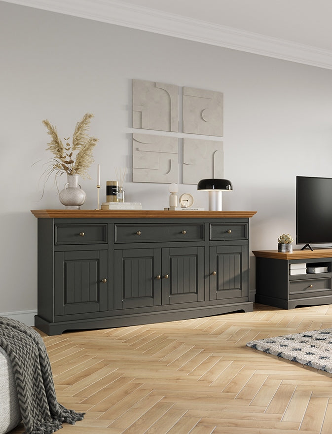 Bologna Elegante Massivholz Kiefer Kommode 4.3 | Farbe Graphit - Eiche