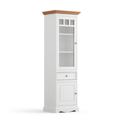 Bologna Elegante Massivholz Kiefer Vitrine 1-Türig | Farbe Weiß - Eiche