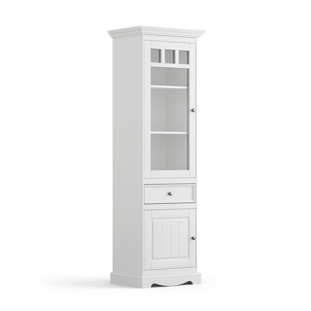 Bologna Elegante Massivholz Kiefer Vitrine 1-Türig | Farbe weiß Kiefer Massivholz