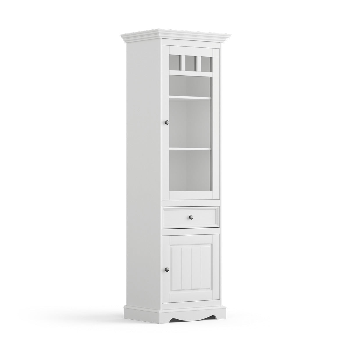 Bologna Elegante Massivholz Kiefer Vitrine 1-Türig | Farbe weiß Kiefer Massivholz