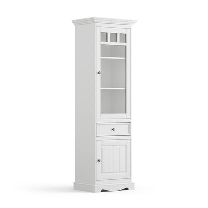 Bologna Elegante Massivholz Kiefer Vitrine 1-Türig | Farbe weiß Kiefer Massivholz