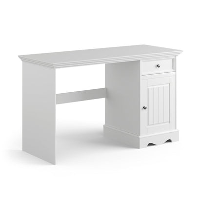 Bologna Elegante Massivholz Kiefer Schreibtisch 1-Türig | Farbe weiß