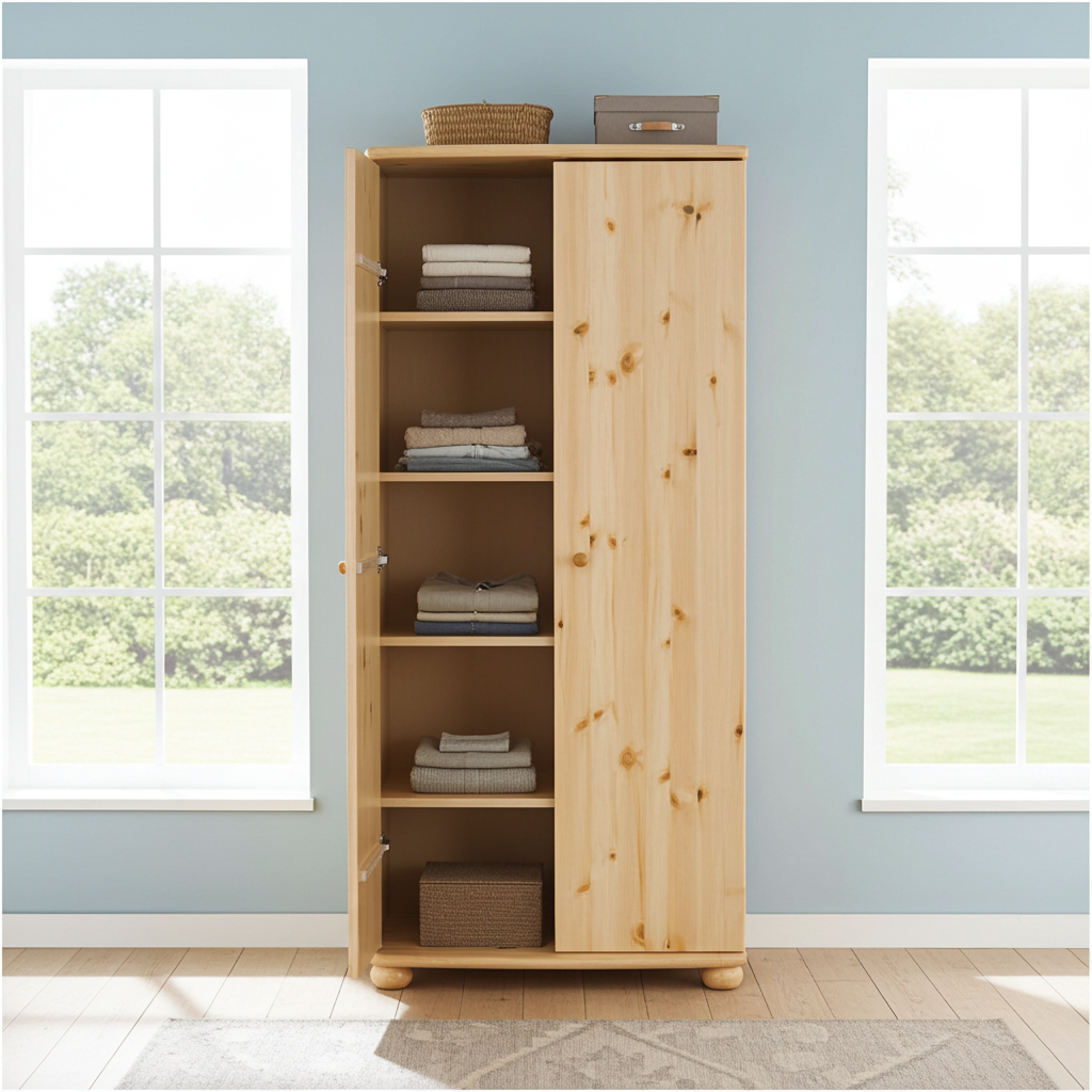 Natura-Kiefer -  Kleiderschrank 2-Türig 100% Bio Kiefer Massivholz Kiefer Massivholz