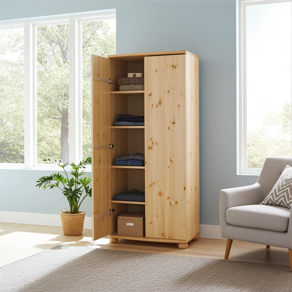 Natura-Kiefer -  Kleiderschrank 2-Türig 100% Bio Kiefer Massivholz Kiefer Massivholz