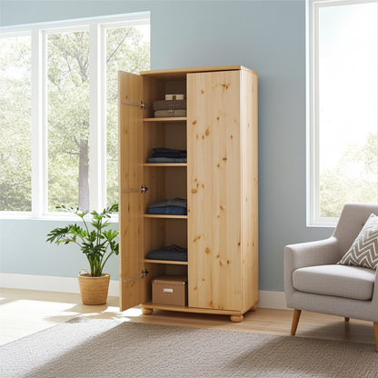 Natura-Kiefer -  Kleiderschrank 2-Türig 100% Bio Kiefer Massivholz Kiefer Massivholz
